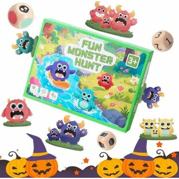 Monster Hunt Card Game for Kids Ages 3 Up, Fun Speed Matching and Dice Game for Family Night, 36 Monster Cards Educational Party Favors