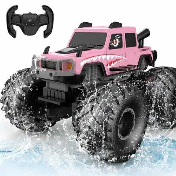 Monster Truck Amphibious Remote Control Car,Waterproof RC Trucks 2.4GHz Monster Trucks Car for Boys 4-7,1:20 4WD All Terrain Off-Road-Pink