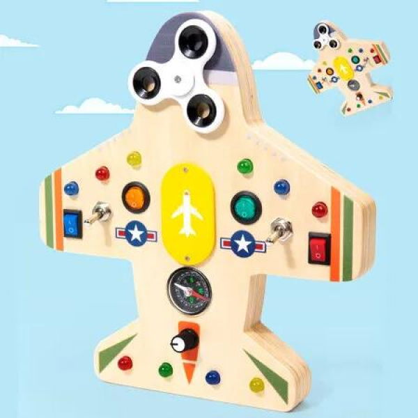 Montessori Busy Board for Kids â€“ Wooden Educational Toy with Lights, Switches, Compass, Relay, Spinner â€“ Sensory Board â€“ Motor Skills Learning Activities