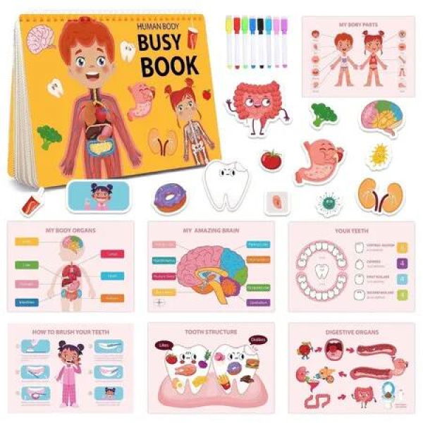 Montessori Busy Book for Kids,Human Body Anatomy Book,Learning Activities,Autism Sensory Toys,Travel Toys,Gifts For Kids 3+