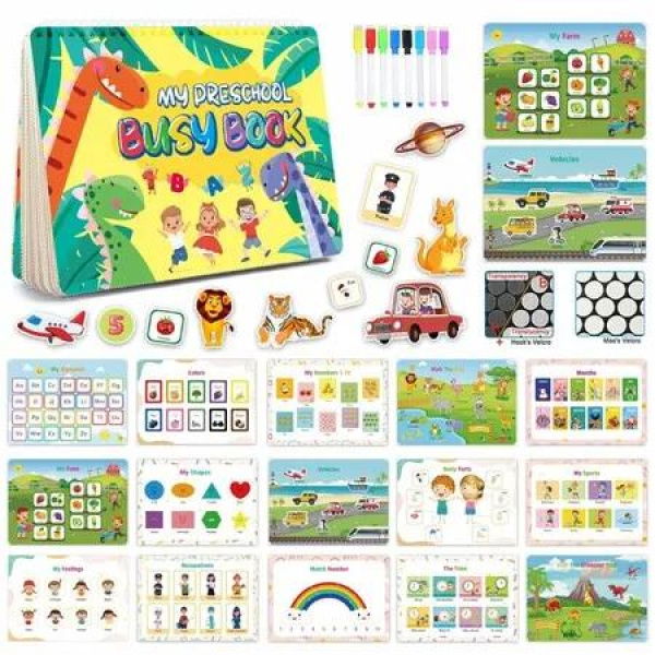 Montessori Busy Book for Kids,Montessori Toys with 16Themes,Learning Activities,Autism Sensory Toys,Gifts For Kids 3+