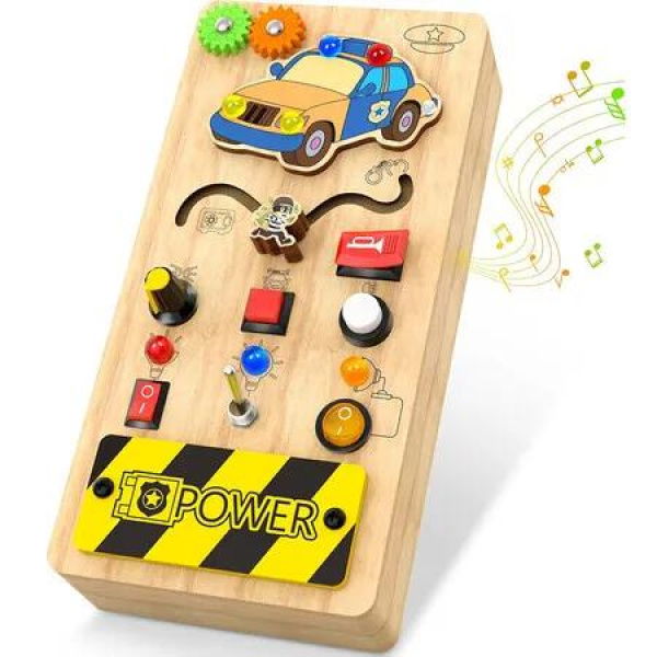 Montessori Toddler Toys, Wooden Busy Board, Sensory Toys with Light Switch, Travel Toys for Educational Toddler Activities