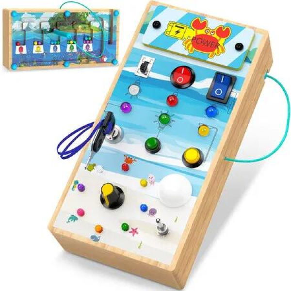 Montessori Toddler Toys, Wooden Busy Board, Sensory Toys with Light Switch, Travel Toys for Educational Toddler Activities