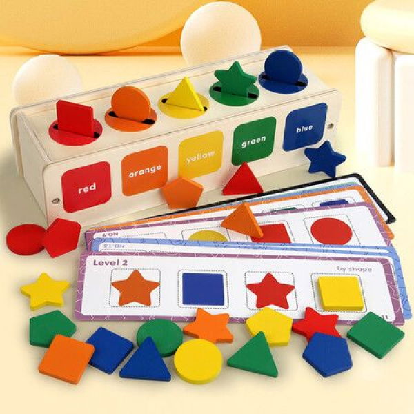 Montessori Toys 2-in-1 Shape Toys Color & Shape Sorting Learning Matching Box With 2 Lids For Baby Toddlers 1-3 Years Old.