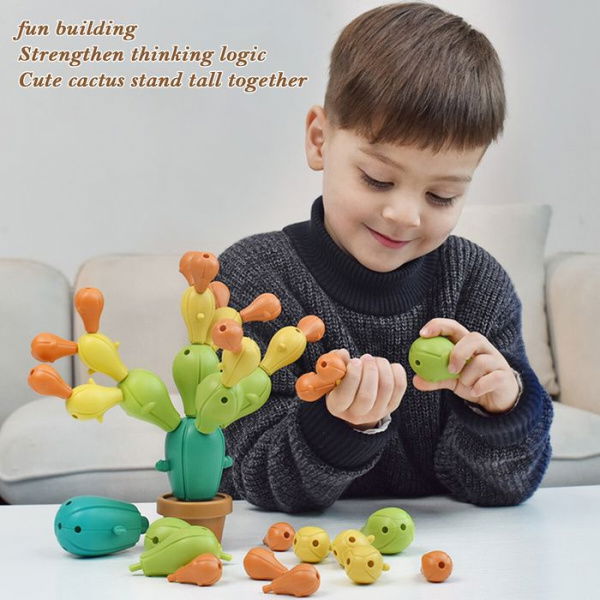 Montessori Toys Balancing Cactus Educational Toys Wooden Stacking Rainbow Blocks Puzzle Fun Activities For Children Aged 3-8