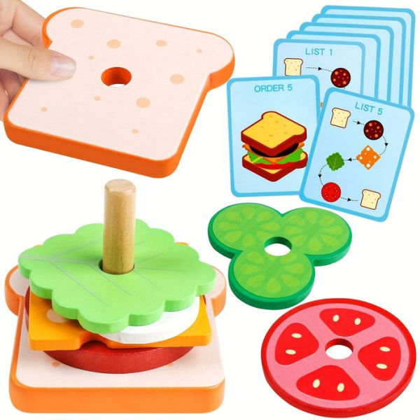 Montessori Toys Wooden Sandwich Sorting Stacking Wooden Toys Hand-eye Coordination Training Toy Educational Preschool Toys