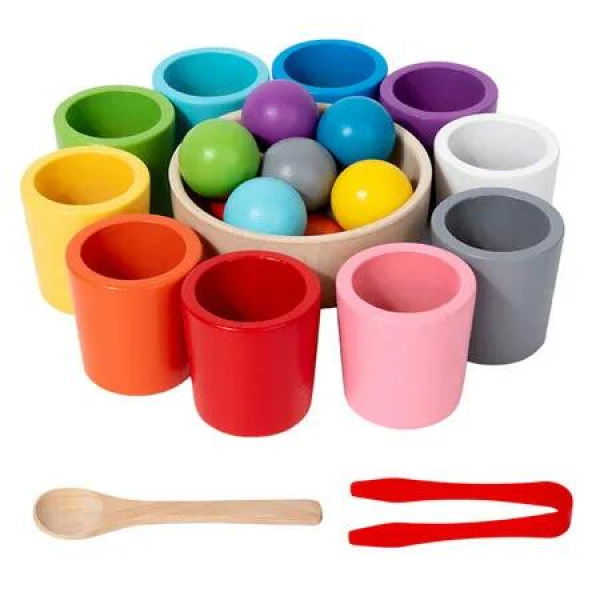 Montessori Wooden Toy Color Cups Matching Sorting Cognition Game Training Early Education Learning Educational Toys For Kids 3+