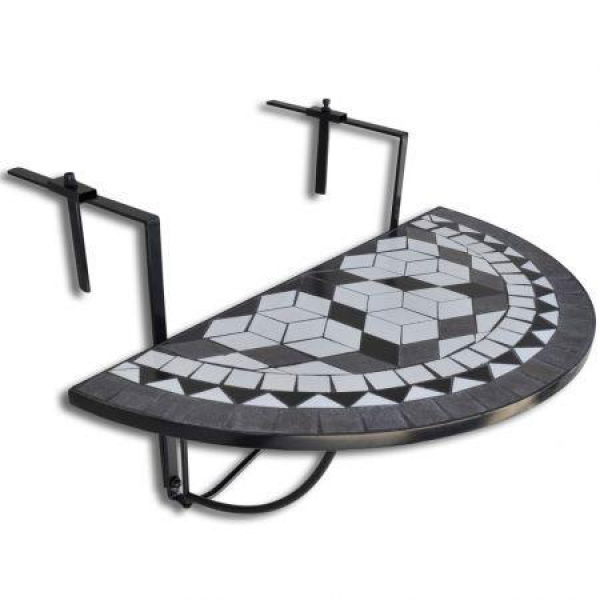 Mosaic Balcony Table Hanging Semi-circular Black White