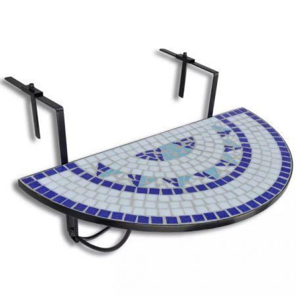 Mosaic Balcony Table Hanging Semi-circular Blue White