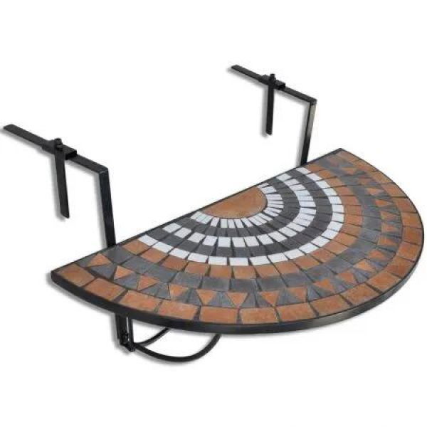 Mosaic Balcony Table Hanging Semi-circular Terracotta White