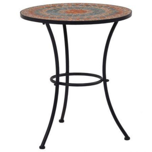 Mosaic Bistro Table Orange/Grey 60cm Ceramic.