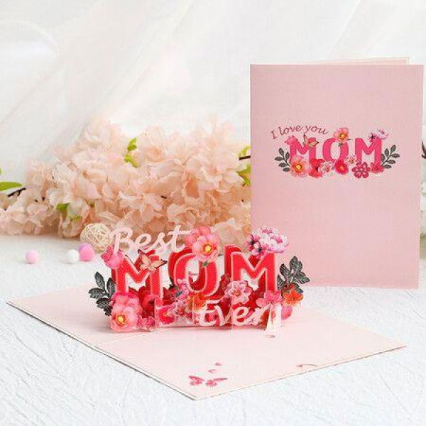 Mothers Day Pop Up Card - Best Mom Ever 3D Flower Greeting - Mothers Day Birthday - For Mother Wife Grandma.