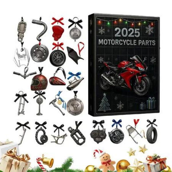 Motorcycle Advent Countdown Calendar, 2025 2D Acrylic Pendants Decor Motorbike Parts Countdown Tracks 24 Days of Holiday Fun