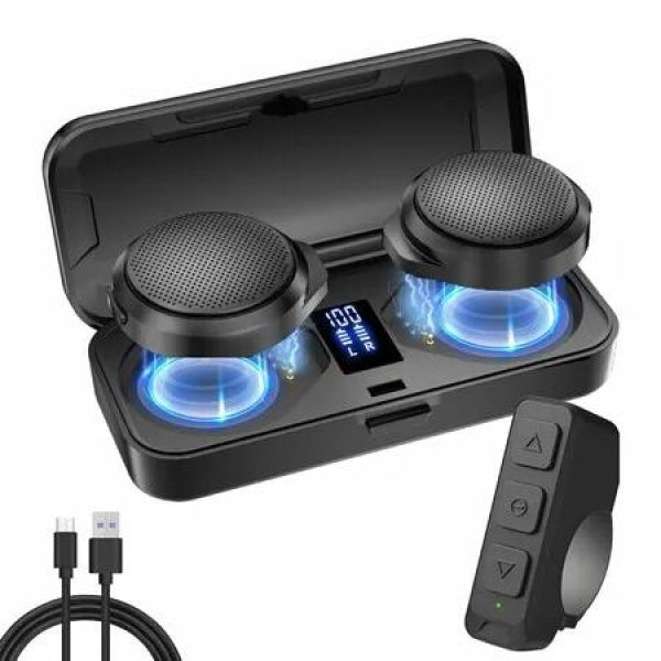 Motorcycle Helmet Headsets Bluetooth 5.3,Real Wireless Hands-Free Kit with Charging Box and Remote Control,Suitable for Riding,Skiing,Climbing