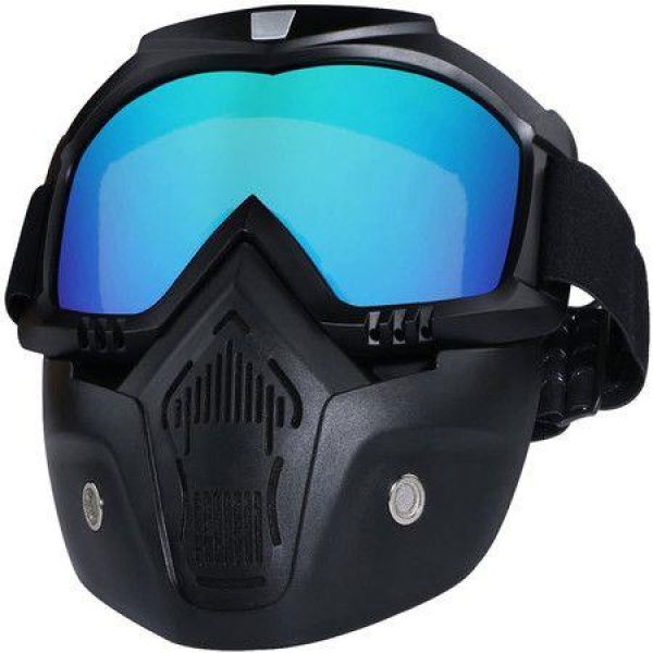 Motorcycle Helmet Riding Goggles Glasses With Removable Face MaskDetachable Fog-proof Warm Goggles Mouth Filter