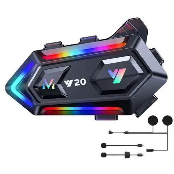 Motorcycle Helmet Speakers with 16-Types RGB Dazzling Lights High Battery Life Motorcycle Headphones Dual Noise Reduction/Automatic Answer/Call Music Control/Wake up Siri/IPX6