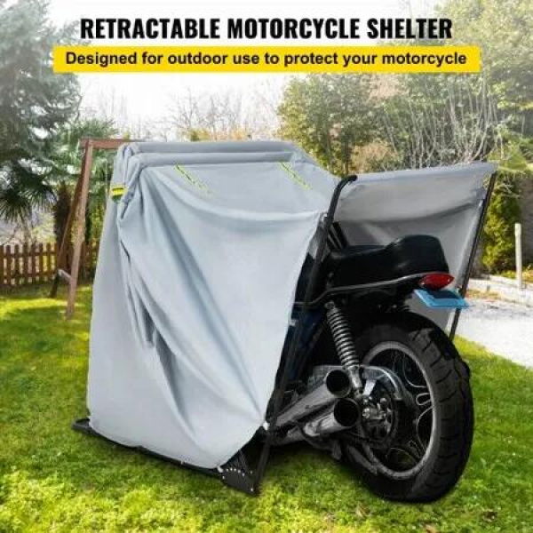 Motorcycle Shelter, Waterproof Motorcycle Cover, Heavy Duty Motorcycle Shelter Shed, 420D Oxford Motorbike Shed Anti-UV, 110.2'x41.3'x63.8' Grey Shelter Storage Garage Tent with Lock & Weight