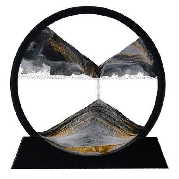 Moving Sand Art 3D Dynamic Sand Art Liquid Motion Round Glass 3D Deep Sea Sandscape Relaxing Home And Office Decorations (Black 18cm)