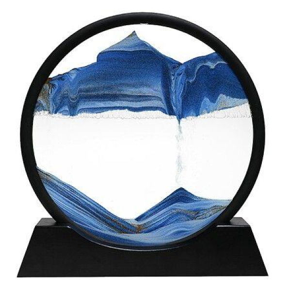 Moving Sand Art 3D Dynamic Sand Art Liquid Motion Round Glass 3D Deep Sea Sandscape Relaxing Home And Office Decorations (Blue 18cm)