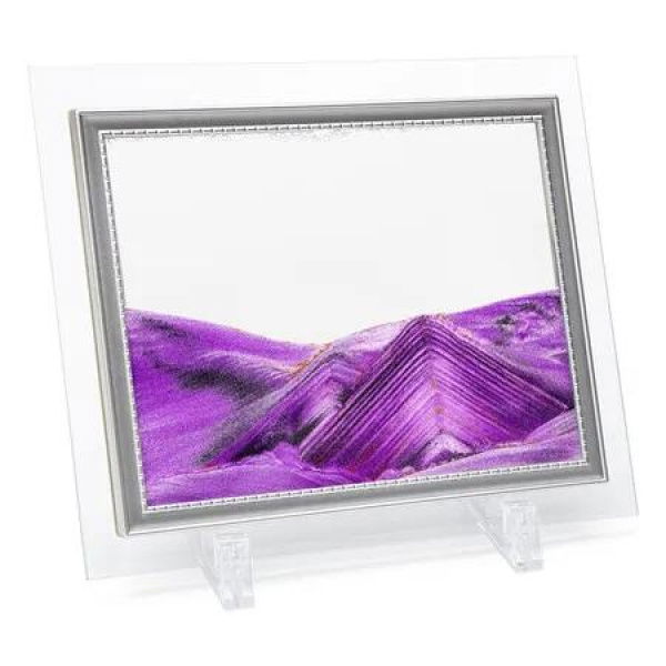Moving Sand Art Picture, Dynamic Sand Picture, Desktop Sand Art for Home Decor and Office, Small Size 7 x 5 inch, Purple