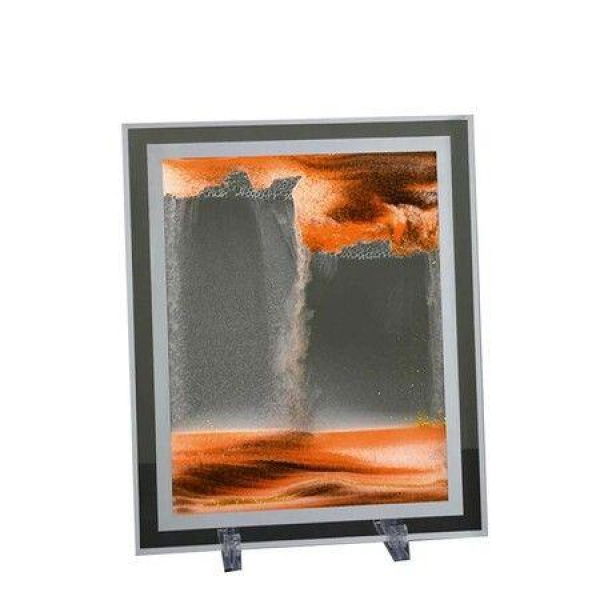 Moving Sand Art Picture Rectangle Glass 3D Deep Sea Sandscape In Motion Display Flowing Sand Frame Relaxing Desktop Home Office Work Decor (Orange)