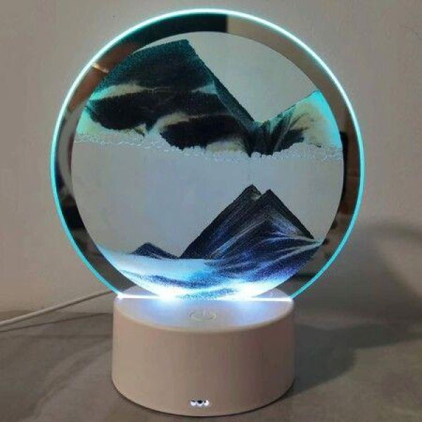 Moving Sand Art Picture Round Glass 3D Deep Sea Sandscape in Motion Display Flowing Sand Frame,Desktop Art Toys,Desktop Decorations (Black)