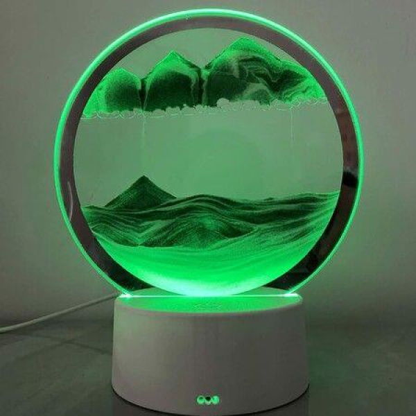 Moving Sand Art Picture Round Glass 3D Deep Sea Sandscape in Motion Display Flowing Sand Frame,Desktop Art Toys,Desktop Decorations (Green)