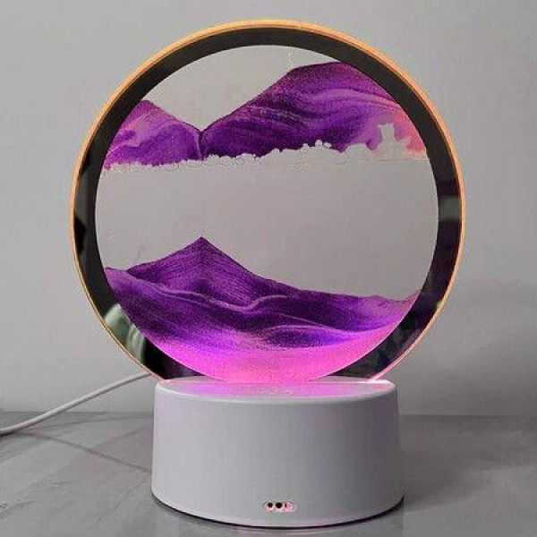 Moving Sand Art Picture Round Glass 3D Deep Sea Sandscape in Motion Display Flowing Sand Frame,Desktop Art Toys,Desktop Decorations (Purple)