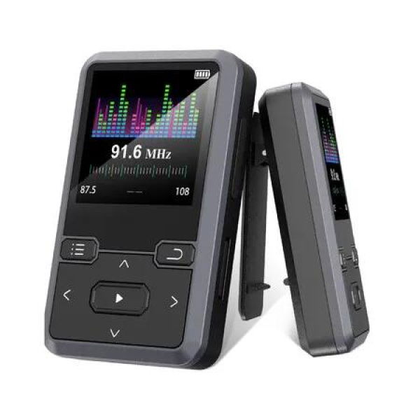 MP3 Player 32GB Clip On Bluetooth 5.0 Portable FM Radio Recording Kids Music MP4 Pedometer Black