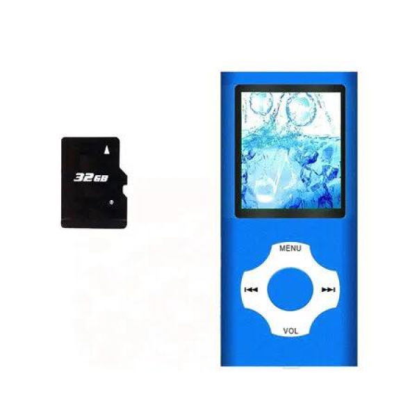 MP3 Player 32GB Music MP4 Slim Digital LCD 1.82 Inch Screen Mini USB FM Radio Voice Recorder Blue Portable Audio Earphones Media Playback