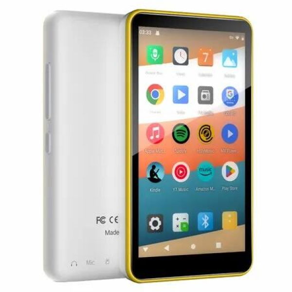 MP3 Player with Bluetooth and WiFi,32GB Storage & Android OS,4In Touch Screen,FM Radio,Kids MP3 & MP4 Player with Spotify,Amazon Music,Play Store (Yellow)