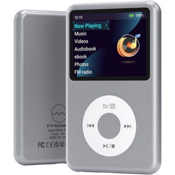 MP3 Player with Bluetooth Portable Music Digital Players Supports Playlist Audiobook Video Nice Gadget for Kids Silver