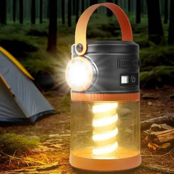 Mult-funcational Outdoor Camping Lantern Rechargeable Solar Lamp with Six Light Mode Digital Display Color Orange