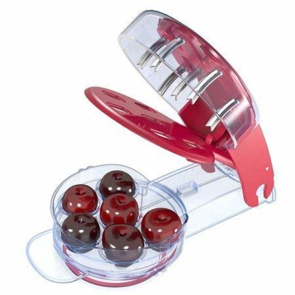 Multi Cherry Stoner Safe Olive Stone Cherry Pitter Core Seed Remover Tool Stainless Steel Easy Clean Up One-Handed Manipulation - 6 Cherries Grips Red