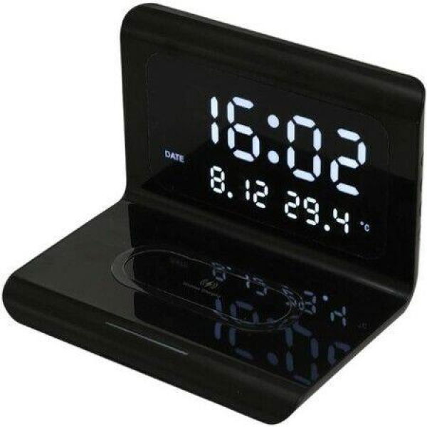 Multi-Function Digital Clock + Snooze Alarm + Wireless Charger + Temperature Display + Date + Non-Dimmable Night Light.