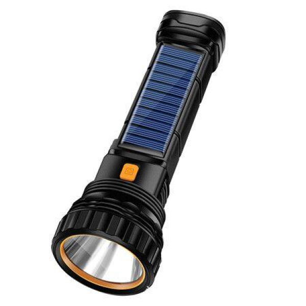 Multi-Function Solar/Rechargeable LED Flashlight With Emergency Strobe Light And 1200mAh Battery.