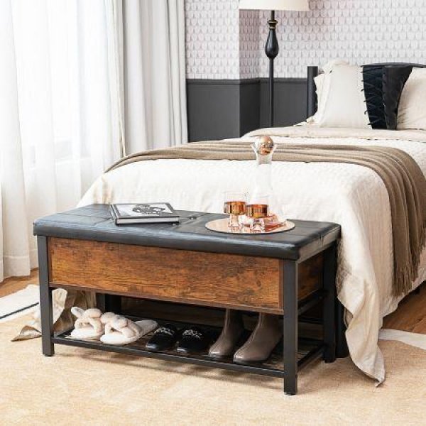 Multi-Purpose Shoe Bench With PU Leather For Bedroom/Entry/Living Room.