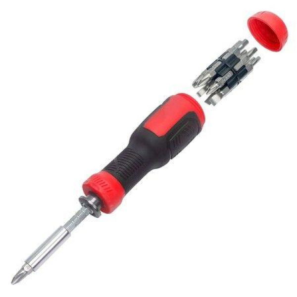 Multi Screwdriver 13-in-1 Screwdriver Adjustable Screwdriver Set Multitool All In One With Torx Security Flat Head Phillips Hex Square And 1/4 Nut Driver (Red).