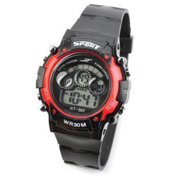 Multifunctional Digital Sports Wristwatch With Luminous Hands - Black + Red.