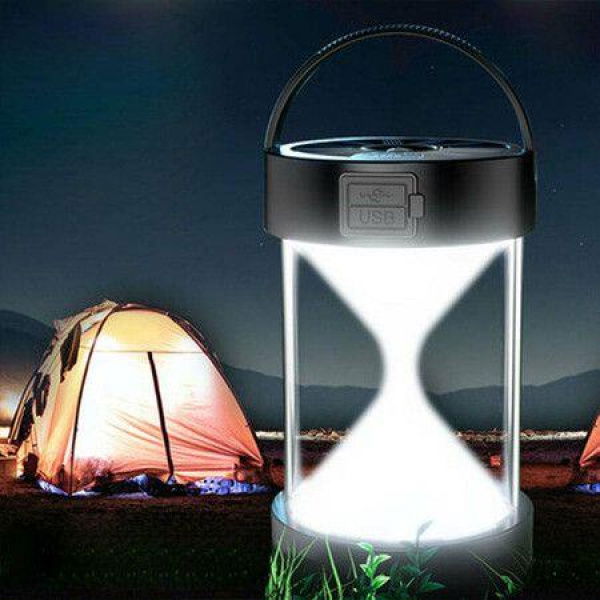 Multifunctional Camping Flashlight Rechargeable Solar Hourglass Shape Camping Light for Outdoor and Emergency-Black