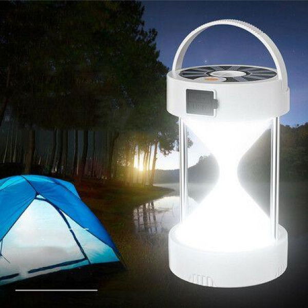 Multifunctional Camping Flashlight Rechargeable Solar Hourglass Shape Camping Light for Outdoor and Emergency-White