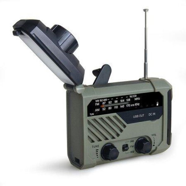 Multifunctional Hand Crank Weather Radio With LED Flashlights SOS Alarm Cell Phone Charger AM/FM/NOAA Radio Frequencies.