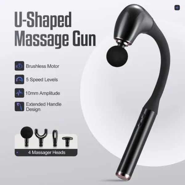 Muscle Massage Gun Brushless Motor Portable Handheld Body Tissue Percussion Electric Neck Leg Shoulder Back Massager Vibration Extended Handle 4 Heads