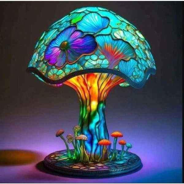 Mushroom Table Lamp, Hight Stained Glass Plant Series Night Light for Bedroom Living Room Home Office