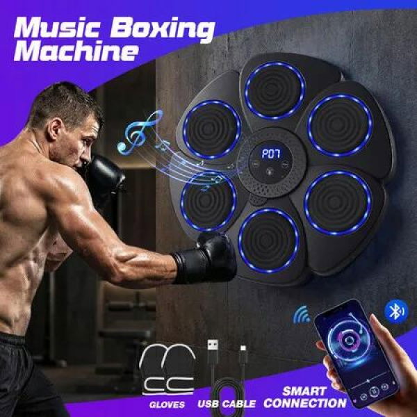 Music Boxing Machine Bluetooth Electronic Punching Pad Home Training Gloves Wall Mounted Smart Workout Fitness Gym Target Equipment 9 Modes 18 Speeds