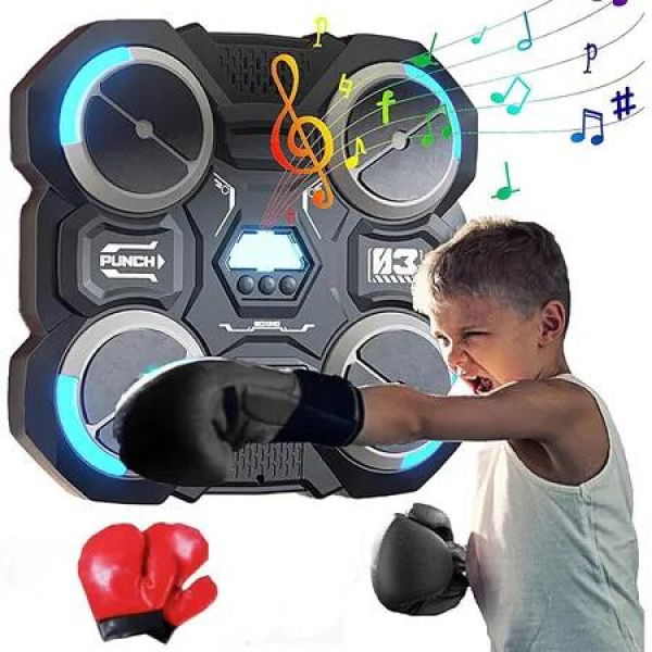 Music Boxing Machine for Kid Age 5 Up, Boxing Light Up Board with Music, Boxing Music Trainer for Kids with Gloves