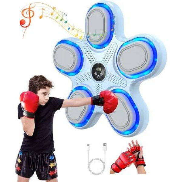 Music Boxing Machine for Kids, Wall Mounted Electronic Boxing Target for Home Indoor and Gym, Gloves Not Included (Blue)