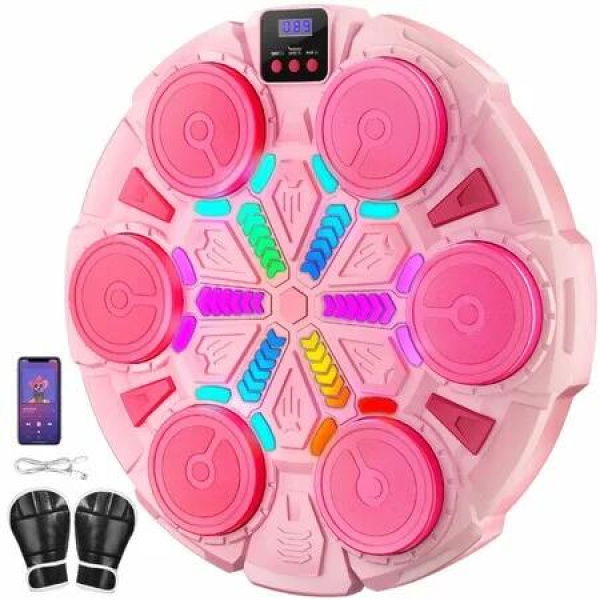 Music Boxing Machine for Kids,Smart Boxing Equipment with Gloves,Wall Mounted Boxing Set for Home,Office,Gym Pink