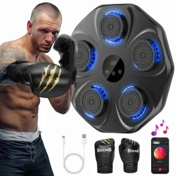 Music Boxing Machine with Boxing Gloves,Wall Mounted Smart Bluetooth Music Boxing Trainer,Electronic Boxing Target Workout Punching Equipment for Home,Indoor and Gym