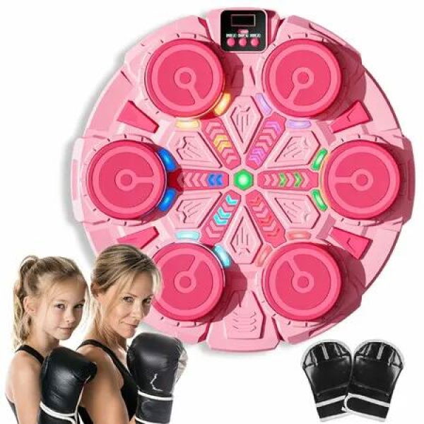 Music Boxing Machine,Bluetooth Wall Mounted Punching Pad with Gloves,Rhythm Lights Two-Player Battle Home Gym Equipment,Sport Toys Gifts